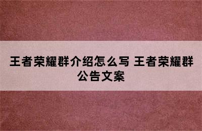 王者荣耀群介绍怎么写 王者荣耀群公告文案